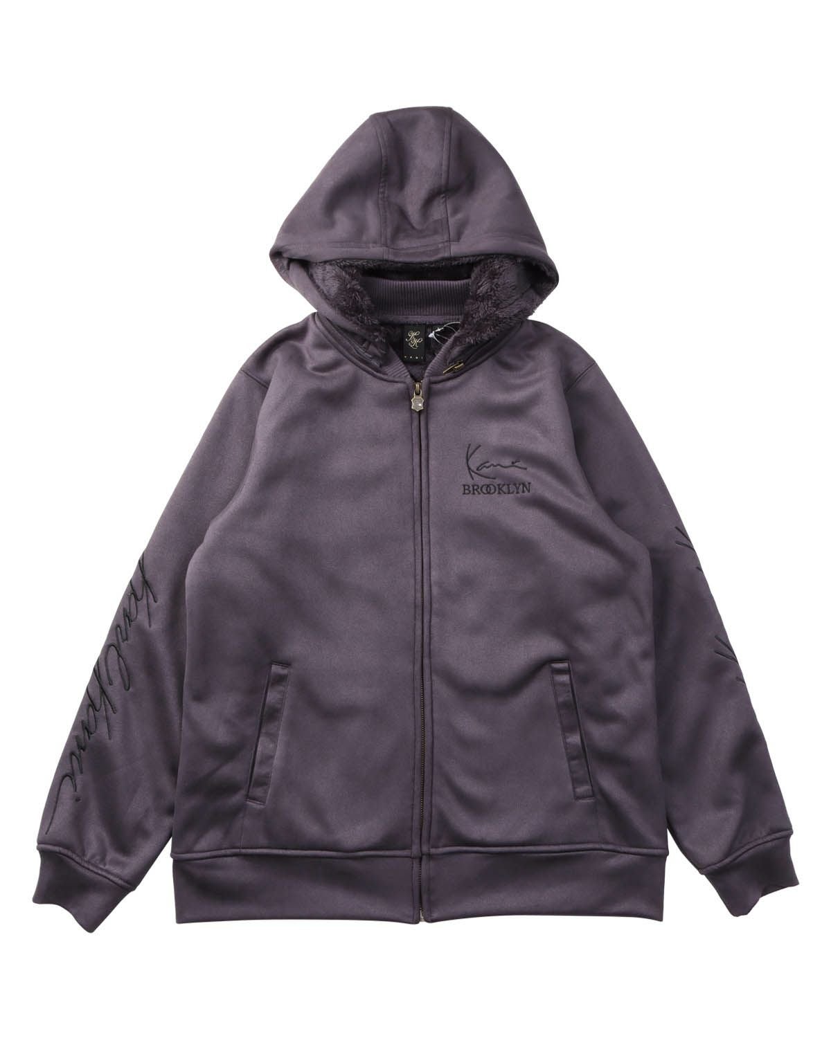 Karl Kani] 撥水 裏ボア ストレッチ スウェード フード脱着 ジップ