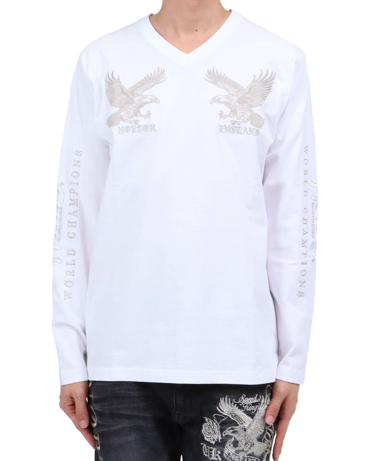 ホワイト：174cm62kg(Lサイズ着用)