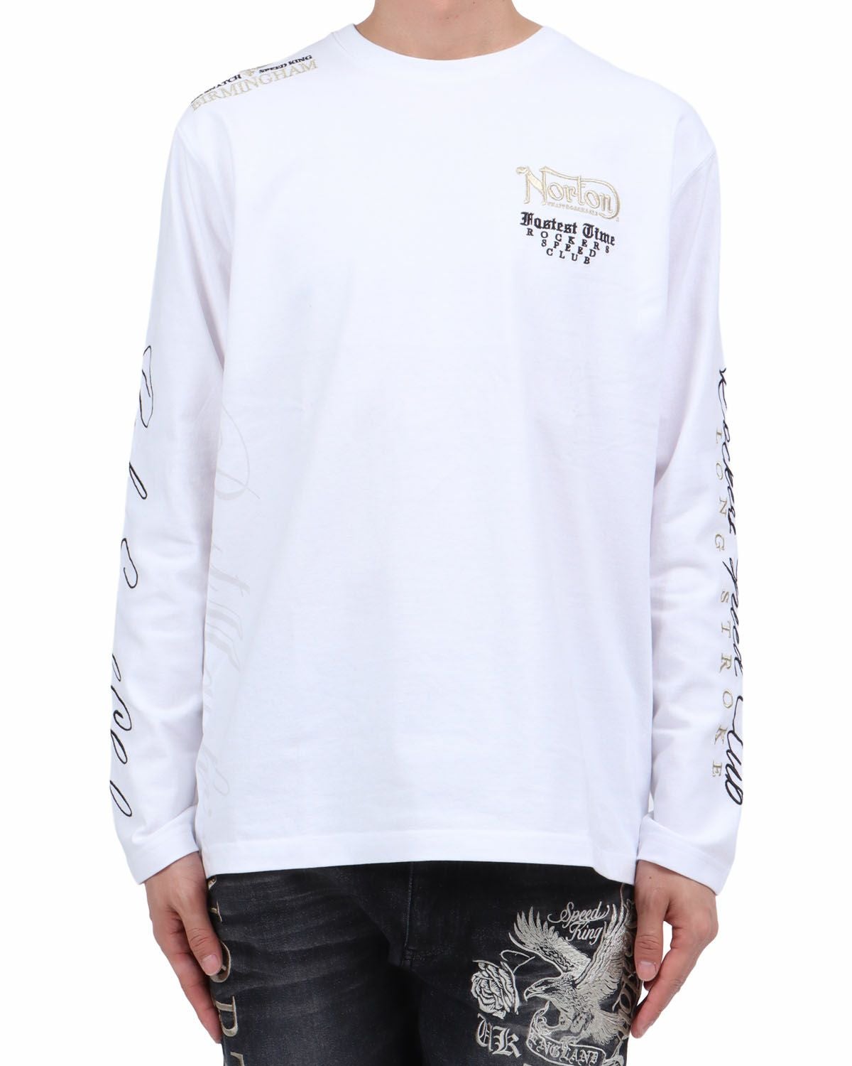 ホワイト：174cm62kg(Lサイズ着用)