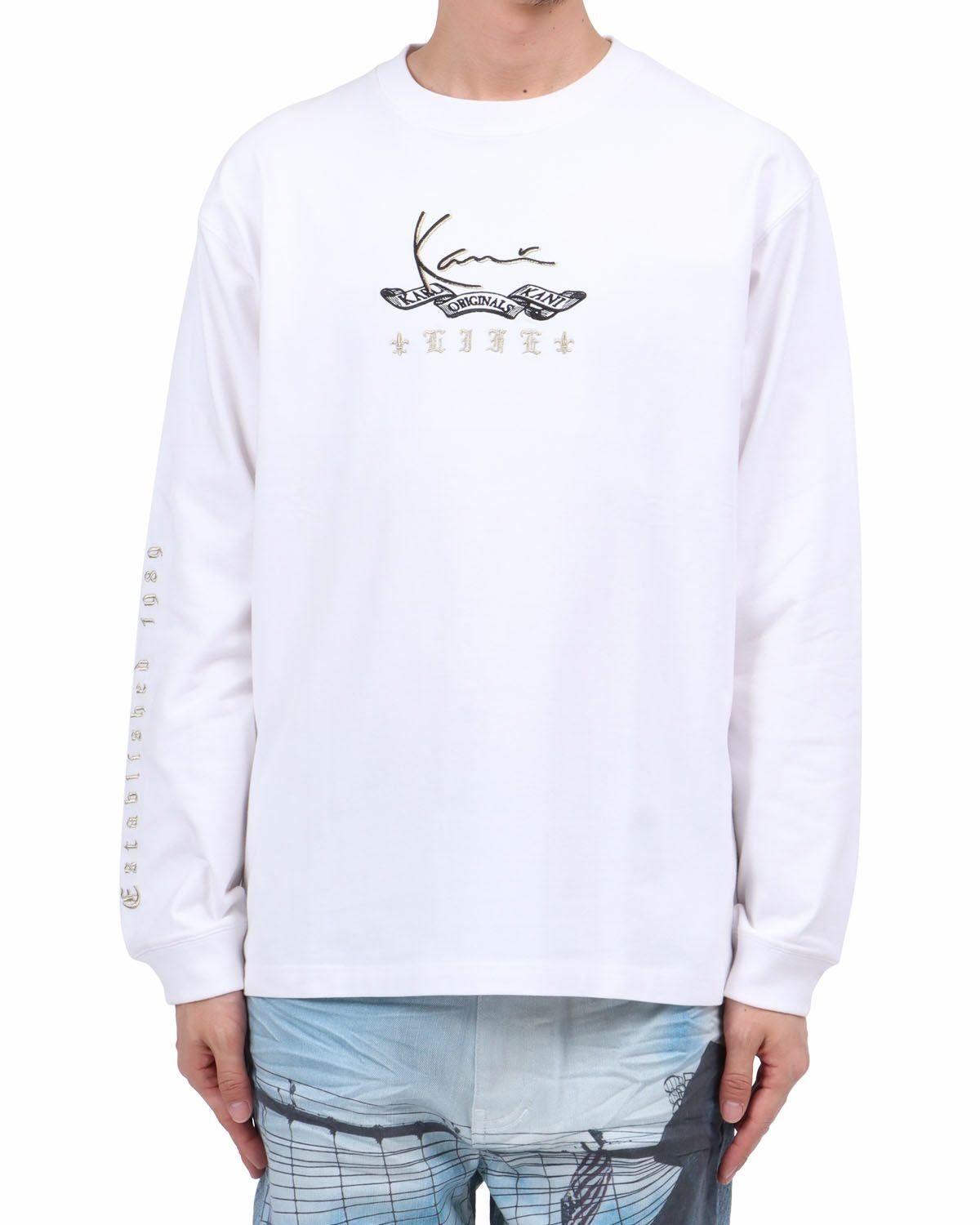 ホワイト：174cm62kg(Lサイズ着用)