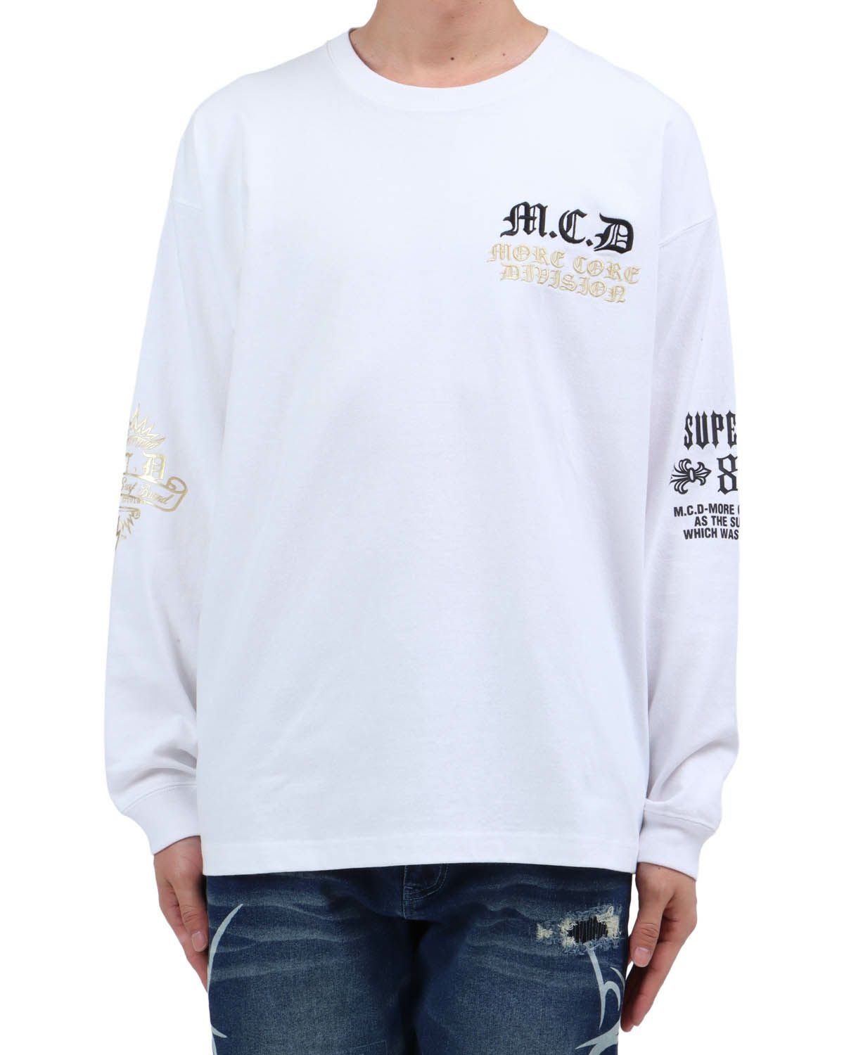 ホワイト：174cm62kg(Lサイズ着用)