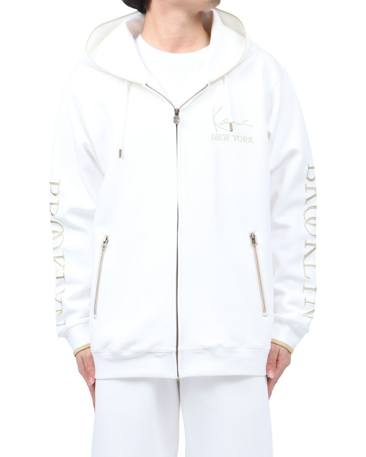 Karl Kani] ダンボールニット シャイニーロゴ ジップパーカー | PEET