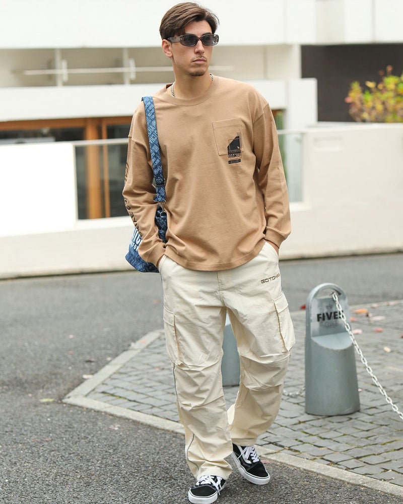 ベージュ：180cm/70kg(Lサイズ着用)