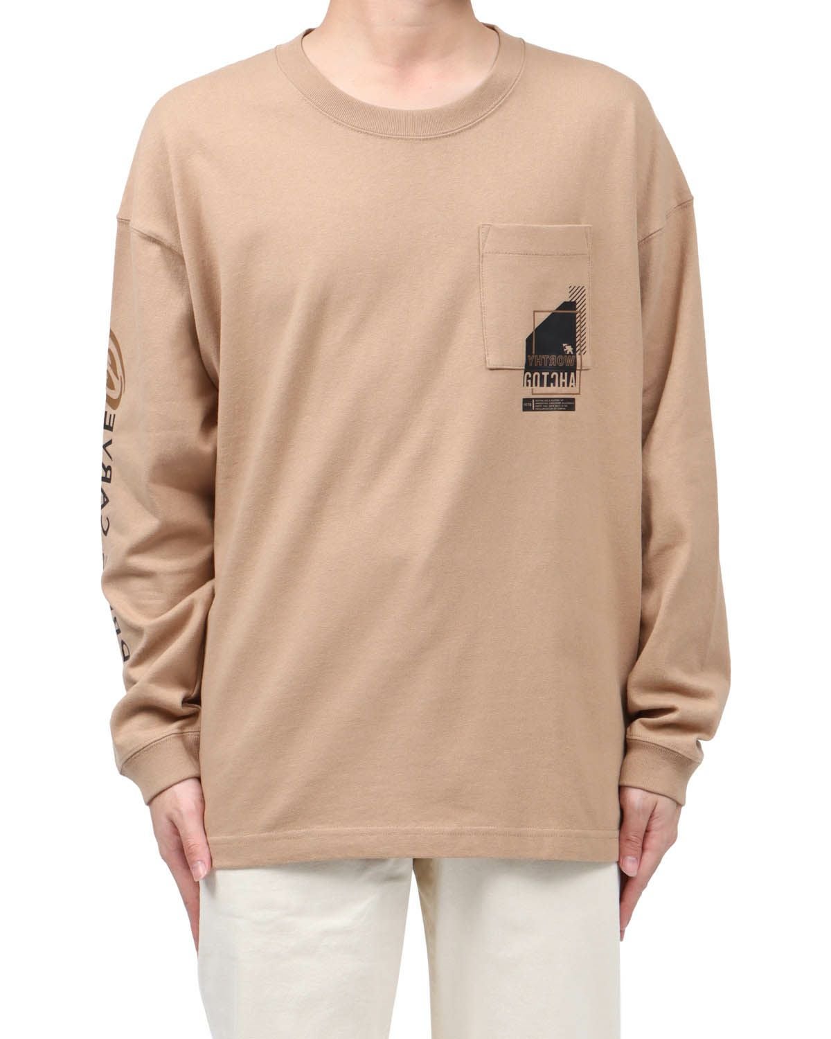 ベージュ：173cm63kg(Lサイズ着用)