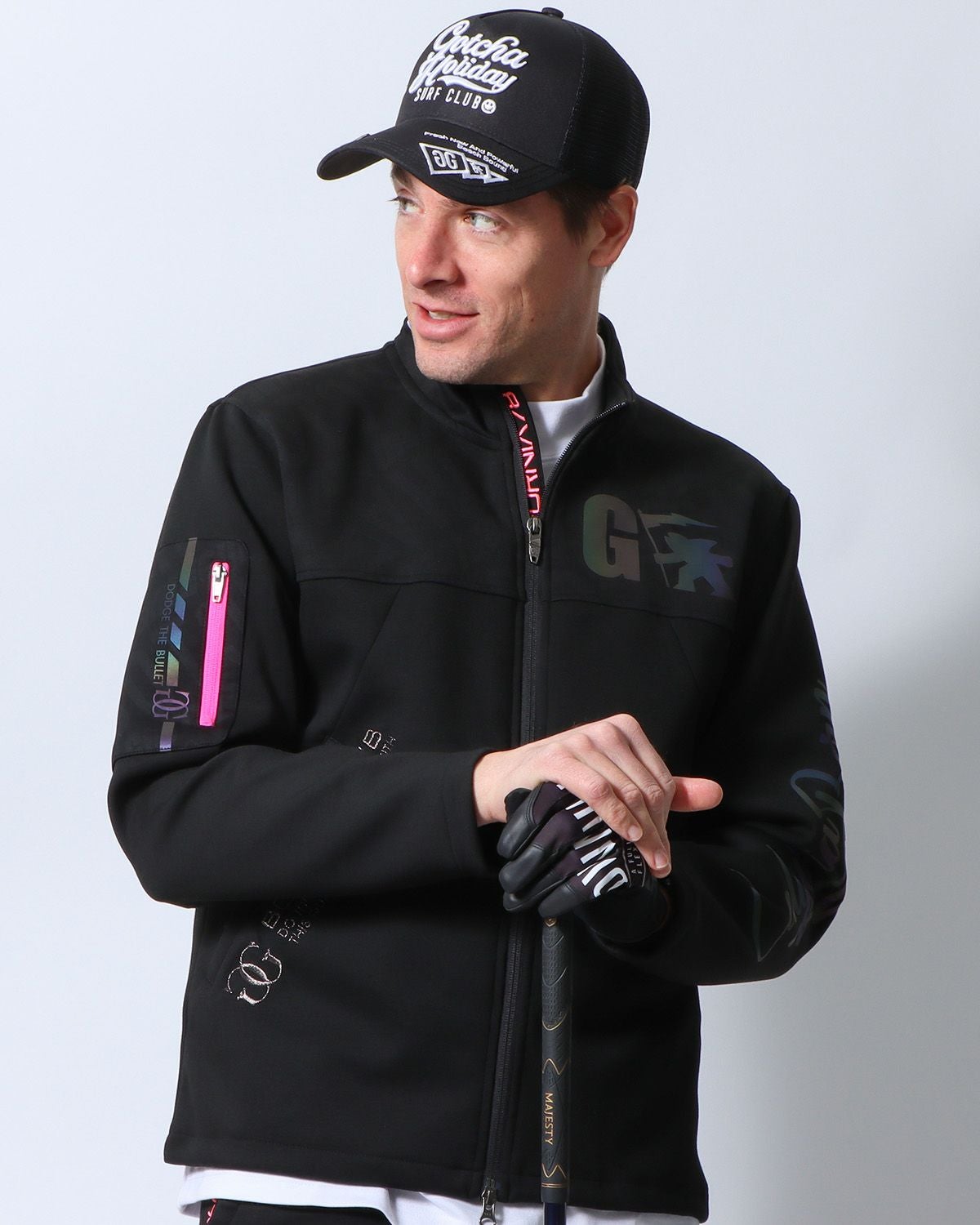 GOTCHA GOLF 　ブラック　メッシュフードジャケット　パーカー　M　美品 GOTCHA GOLF] エンボス スタンドブルゾン | PEET ONLINE STORE