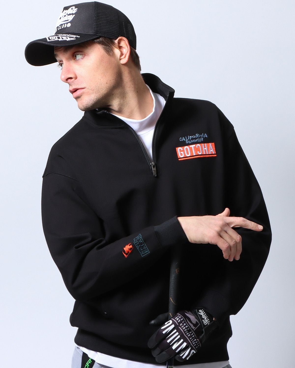 GOTCHA GOLF] ドローイングシャーク ハーフジップ ポンチ トレーナー