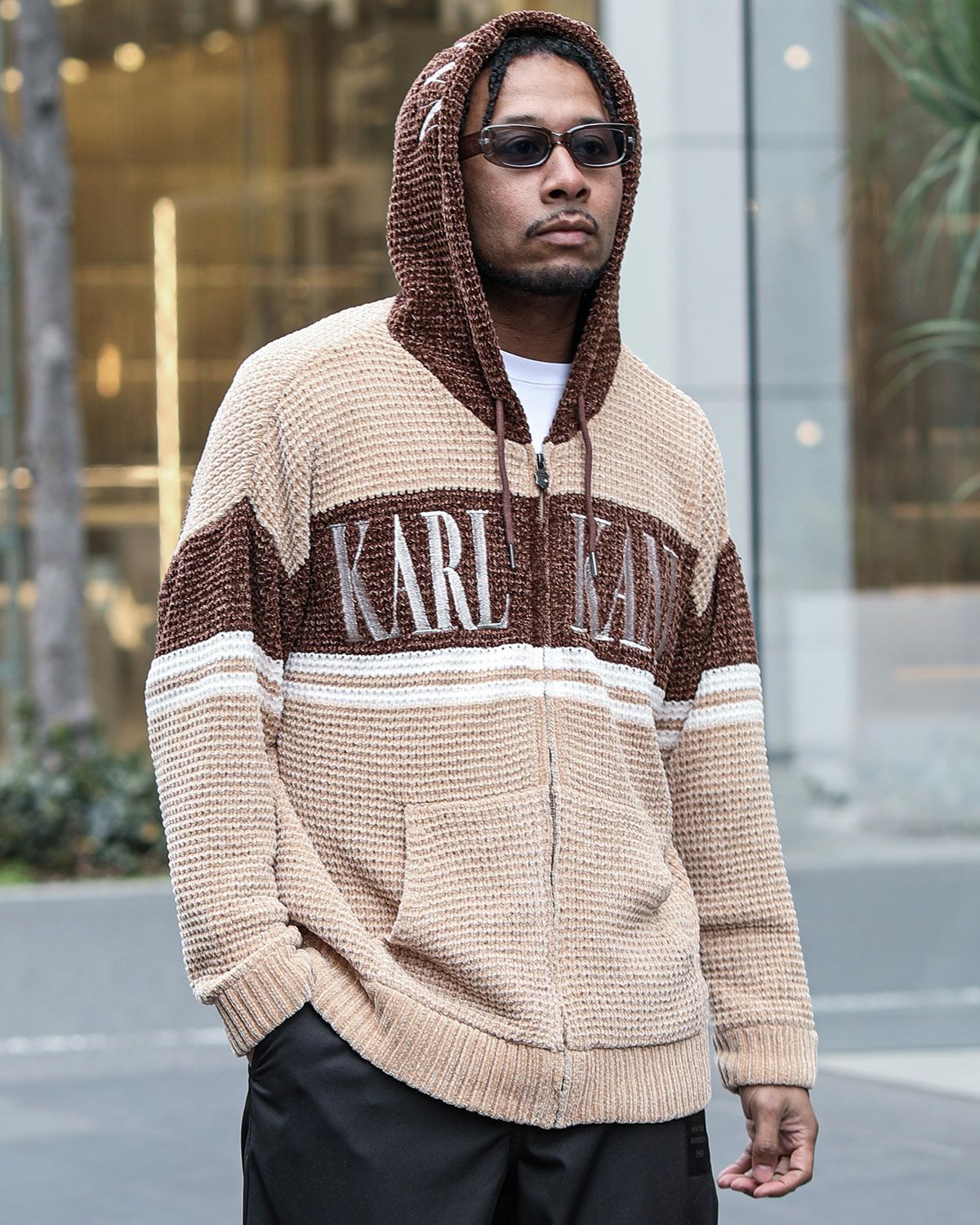 Karl Kani] 静電気防止 カラー切替 ニット フルジップ パーカー | PEET
