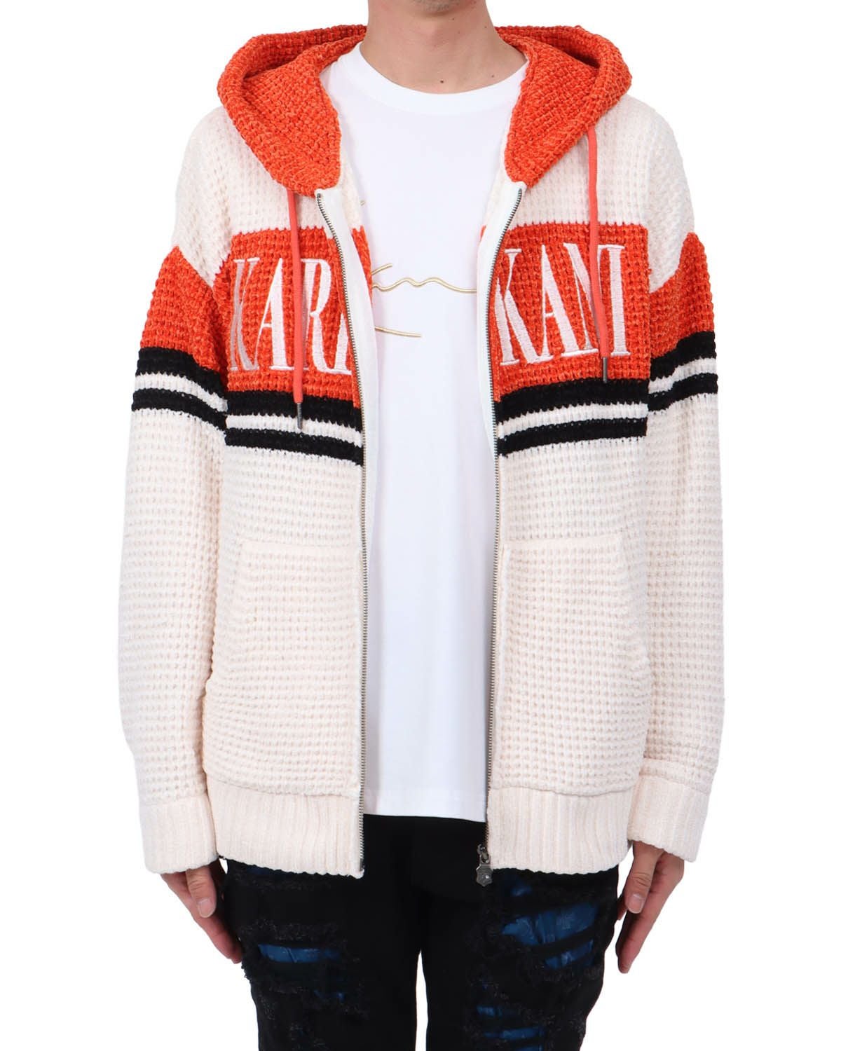 Karl Kani] 静電気防止 カラー切替 ニット フルジップ パーカー | PEET