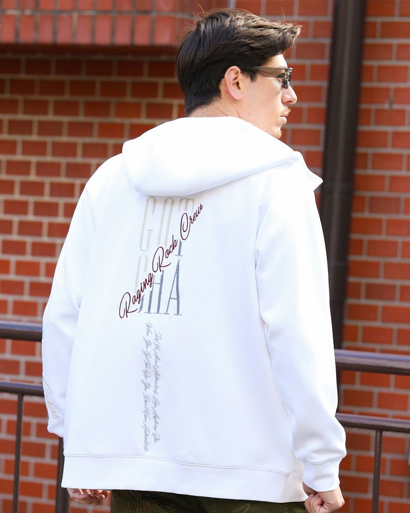 グラデ メタリック ダンボール ニット ジップパーカーホワイト