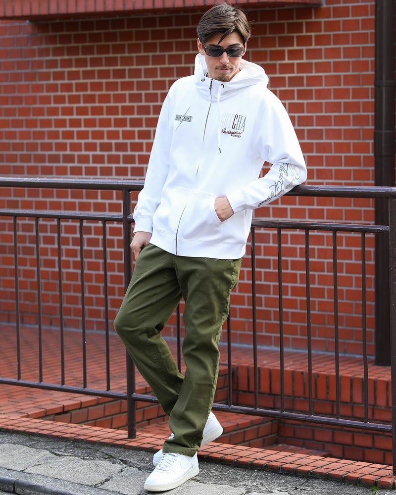 グラデ メタリック ダンボール ニット ジップパーカーホワイト