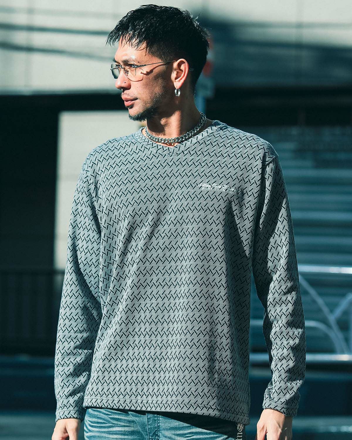 ★LEONARD★モダン柄トップス★４２★ MCD] ジオメトリック ジャカード Vネック ロンT | PEET ONLINE STORE