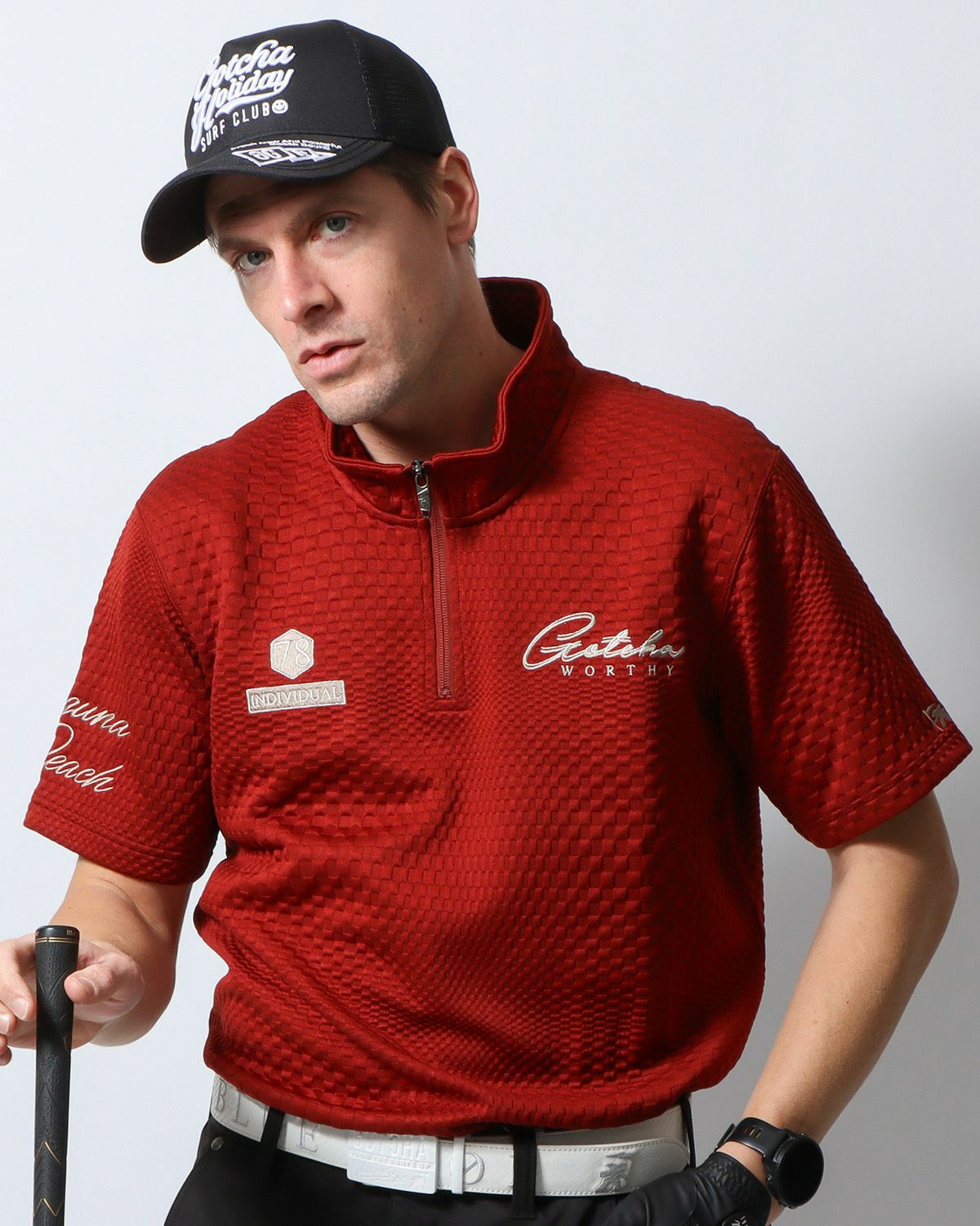 ドライ デオドラント ランダムスクエア ジャカード シャイニー ポロ