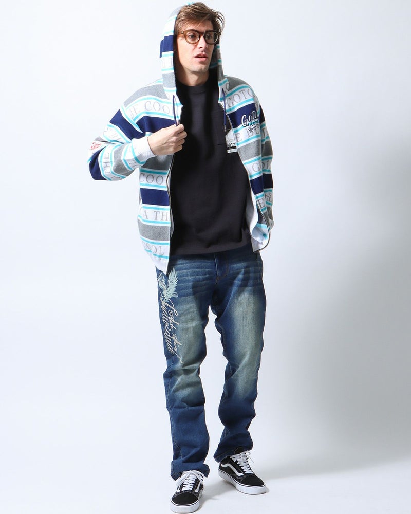 ネイビー：183cm/70kg(Lサイズ着用)