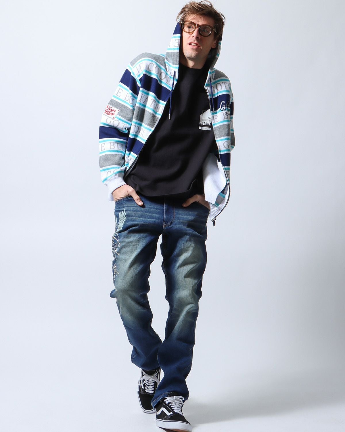 ネイビー：183cm/70kg(Lサイズ着用)