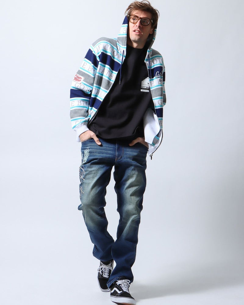 ネイビー：183cm/70kg(Lサイズ着用)