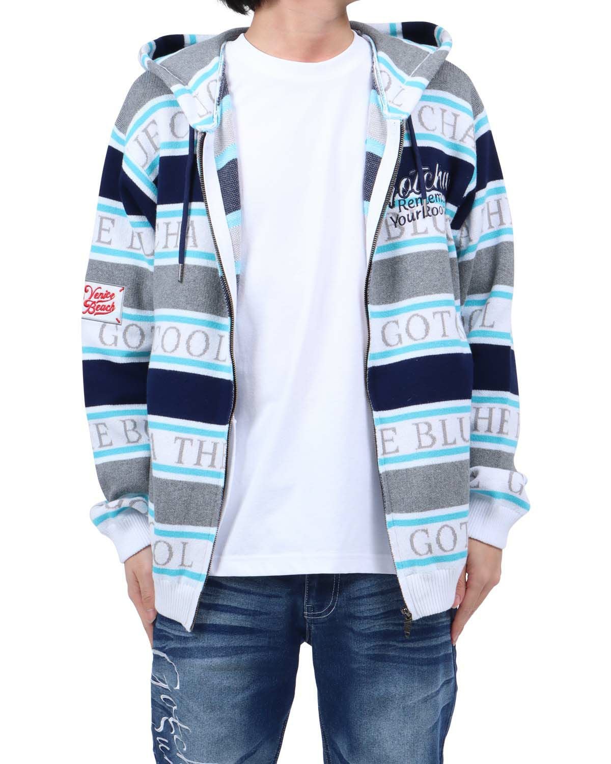 ネービー：173cm63kg(Lサイズ着用)