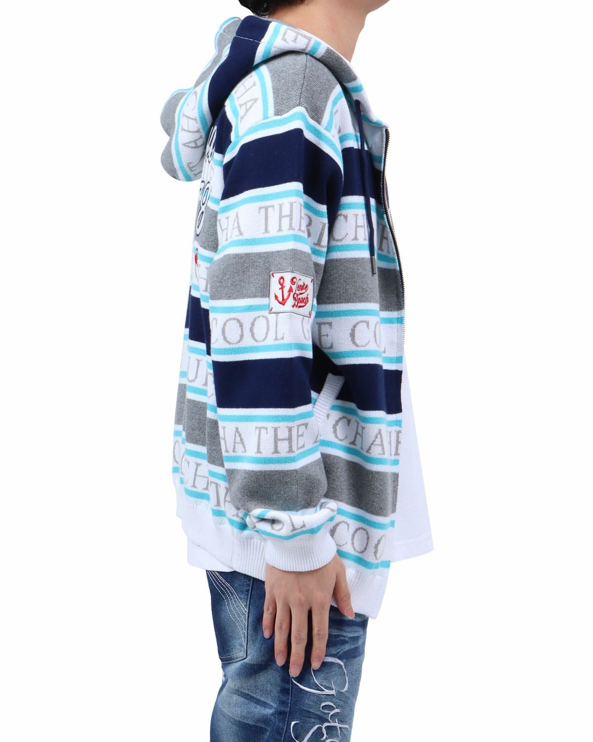 ネービー：173cm63kg(Lサイズ着用)