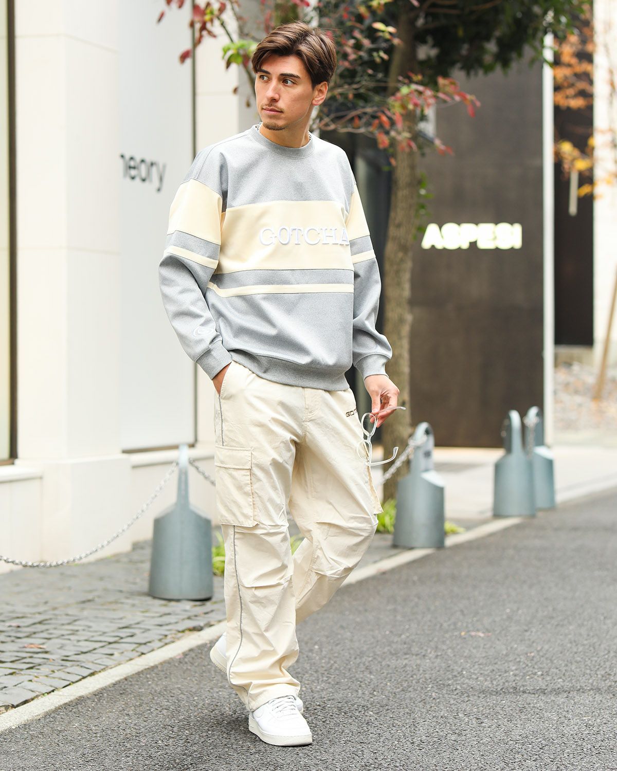 杢グレー：180cm/70kg(Lサイズ着用)