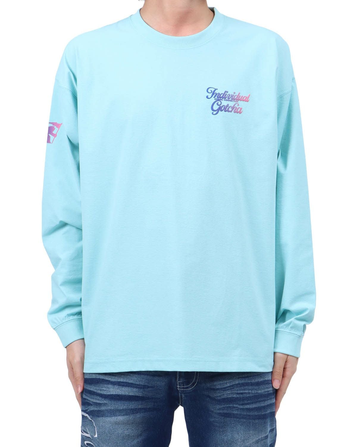 ライトブルー：173cm63kg(Lサイズ着用)