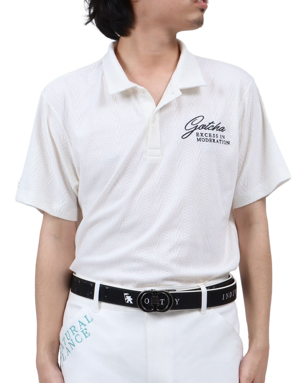 Gotcha Golf XL ホワイト ポロシャツとパンツセット GOTCHA GOLF] 抗菌防臭 ダイヤ ブリスター ジャカード ポロ | PEET