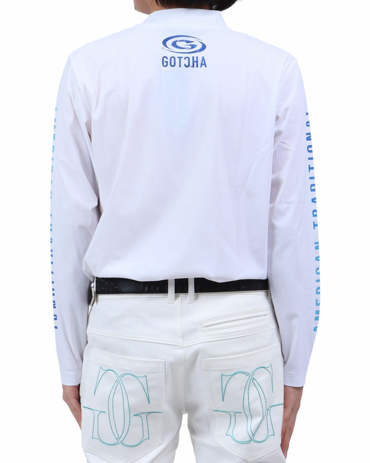 ホワイト：173cm63kg(Lサイズ着用)