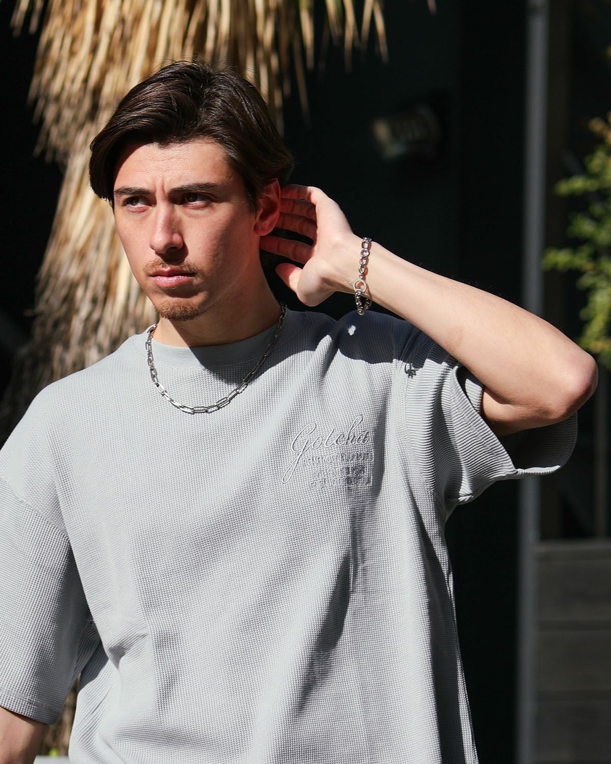 グレー：180cm/70kg(Lサイズ着用)