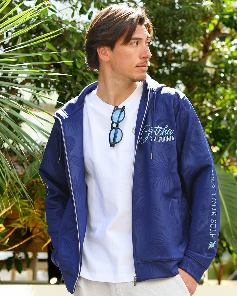 ダンボール エンボス 総柄 ZIP パーカーネイビー