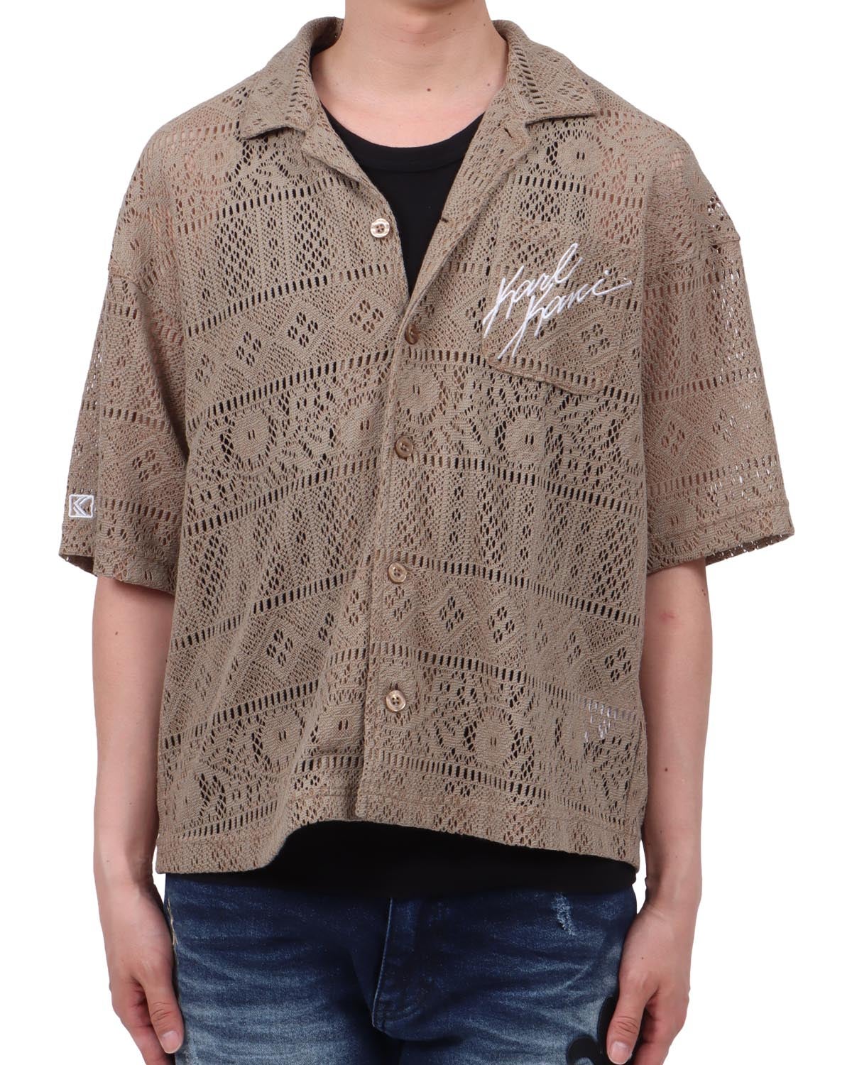 ベージュ：174cm62kg(Lサイズ着用)