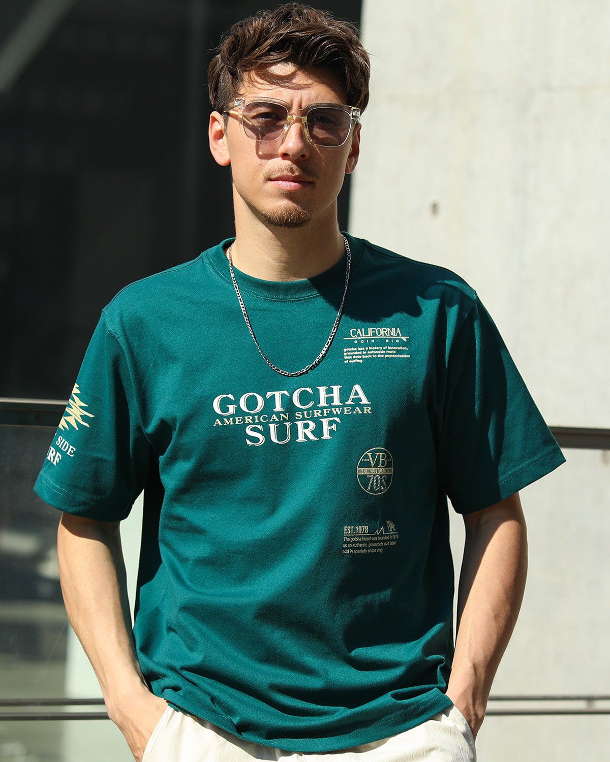 ダークグリーン：180cm/70kg(Lサイズ着用)