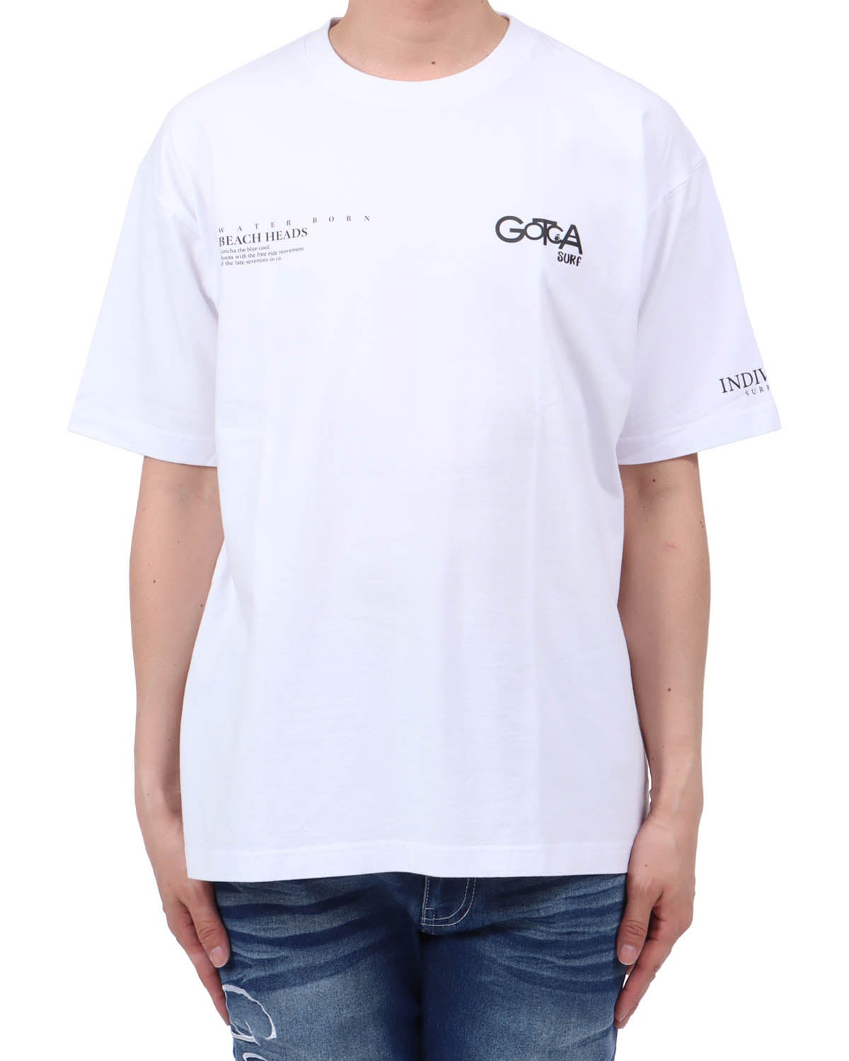 ホワイト：174cm62kg(Lサイズ着用)