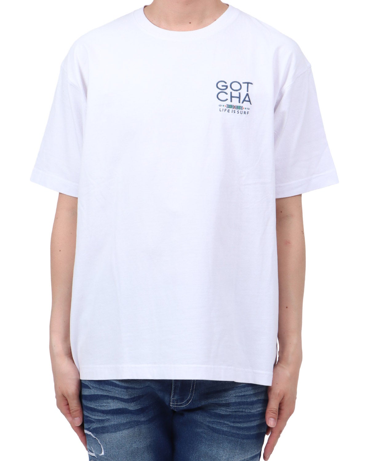 ホワイト：174cm62kg(Lサイズ着用)