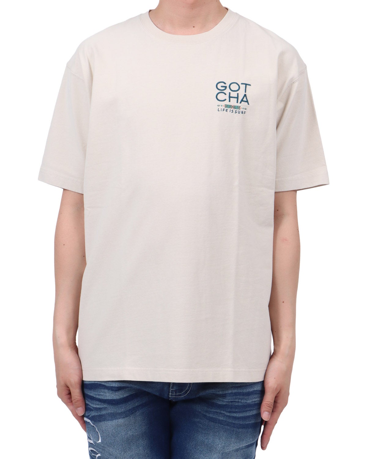 ベージュ：174cm62kg(Lサイズ着用)