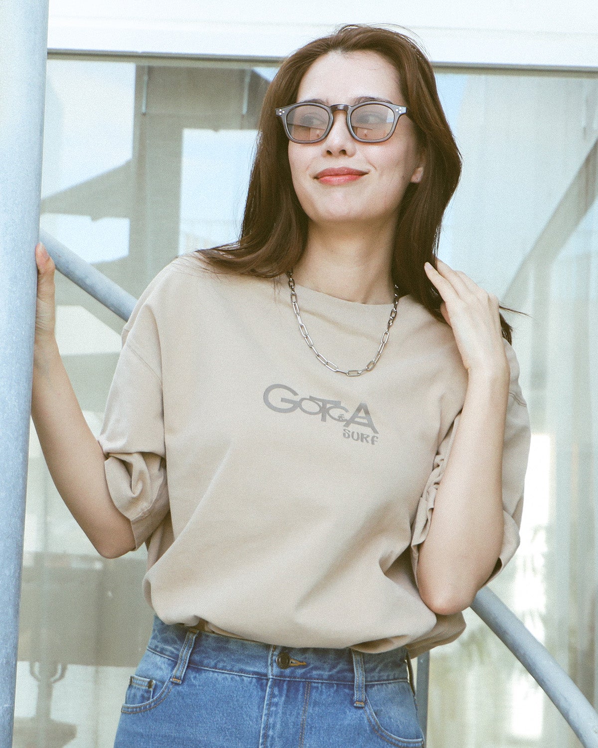 ベージュ：172cm(XLサイズ着用)