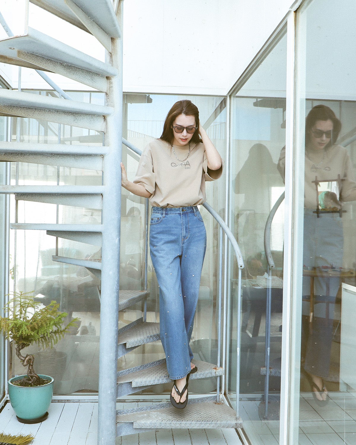 ベージュ：172cm(XLサイズ着用)