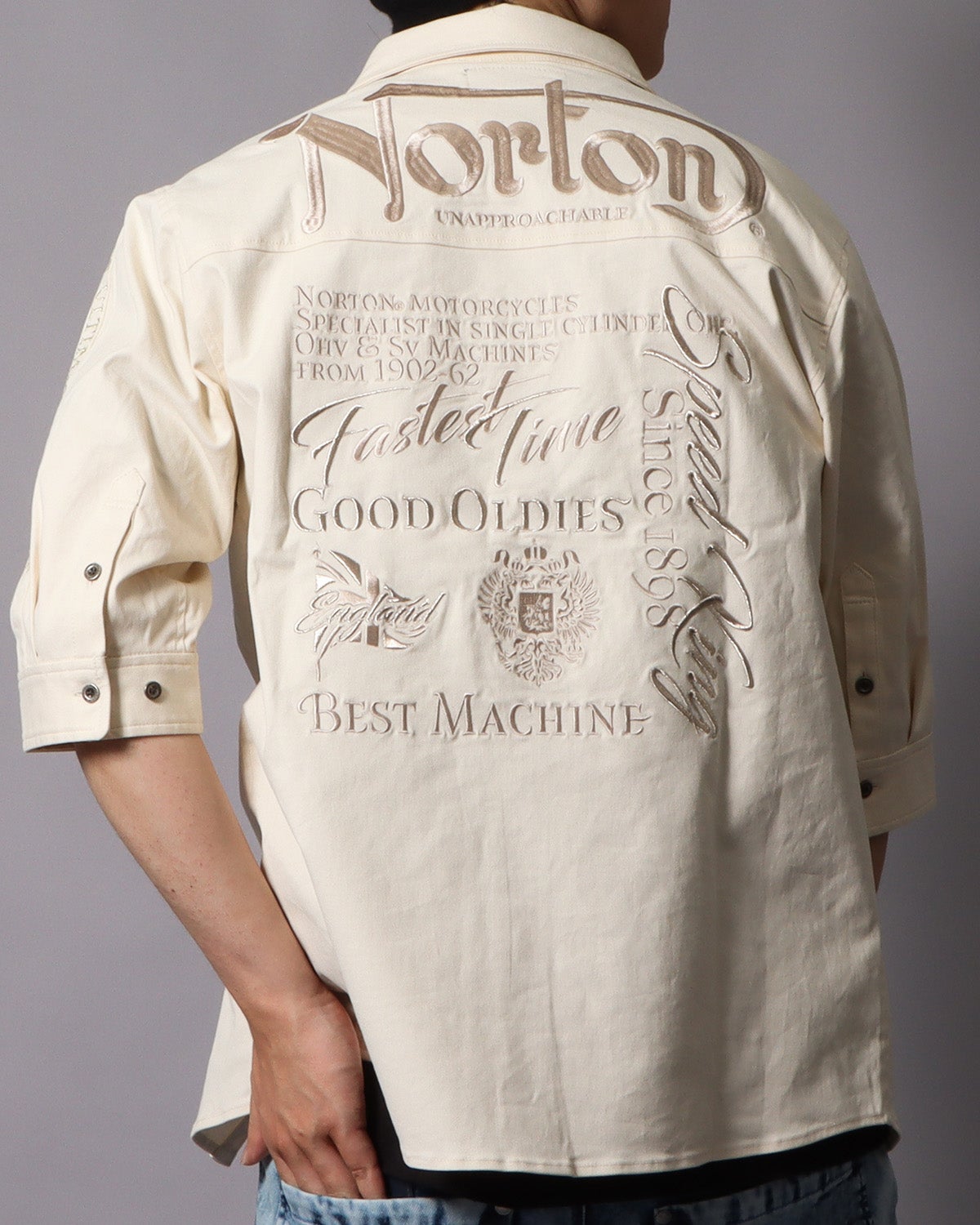 ストレッチ ショルダー ライン ミリタリー 7分袖 シャツ