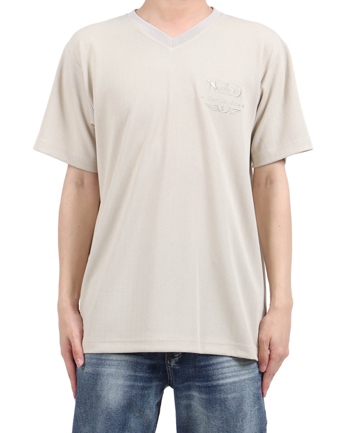 ベージュ：173cm63kg(Lサイズ着用)