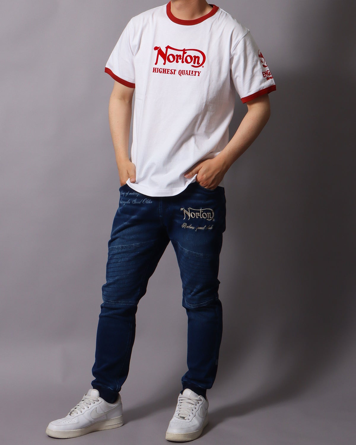 ホワイト：178cm/75kg(Lサイズ着用)