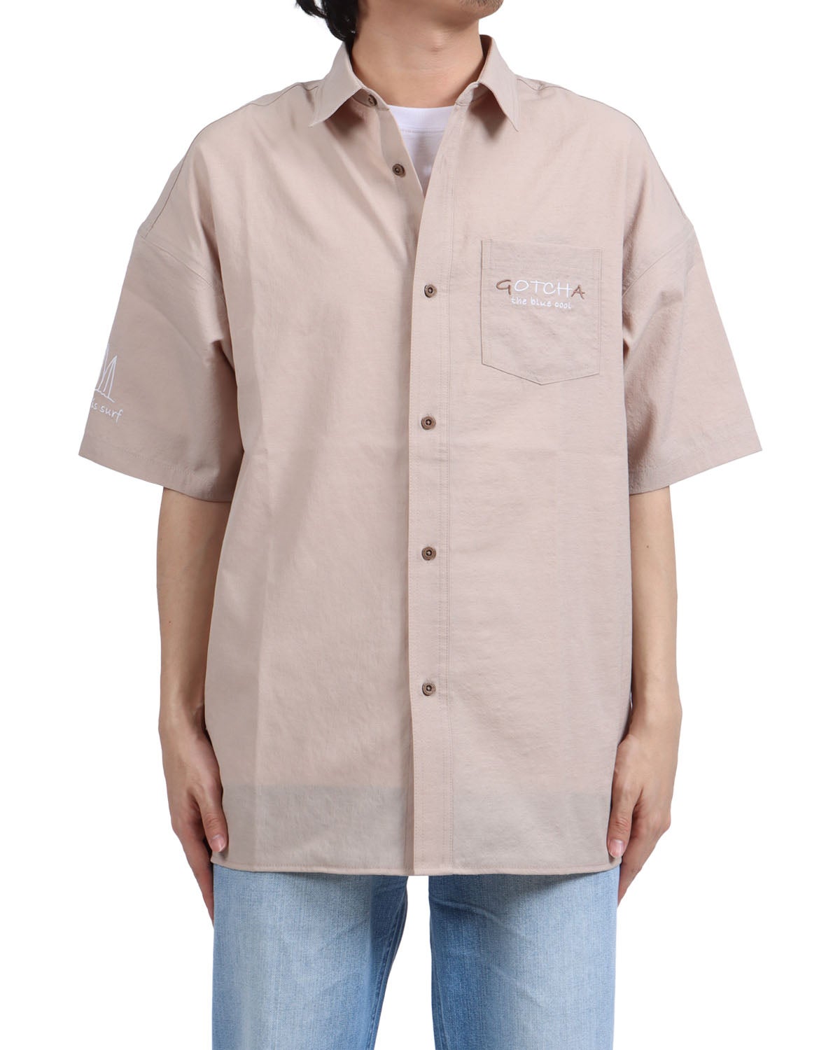 ベージュ：173cm63kg(Lサイズ着用)