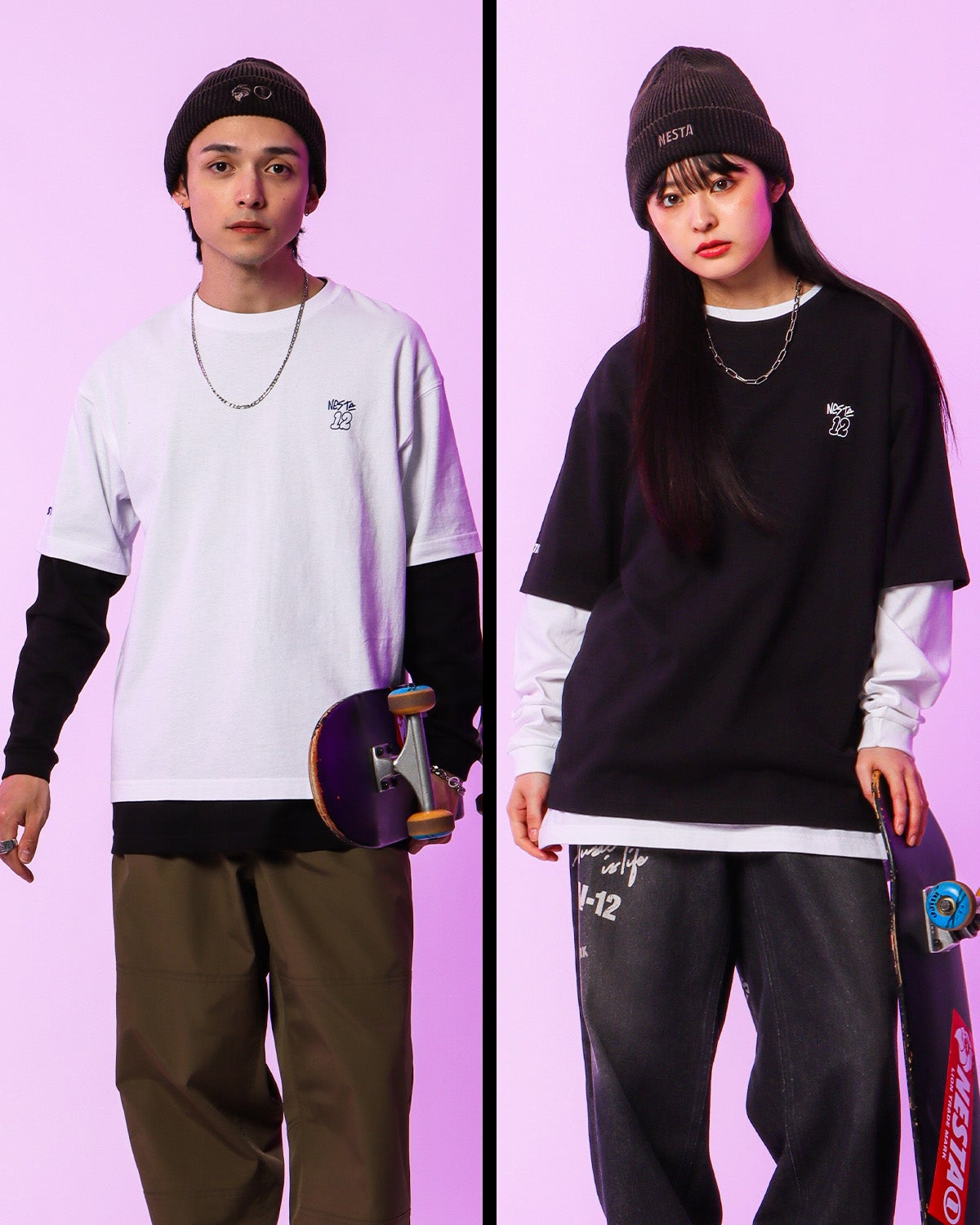 左：170cm(Mサイズ着用)、右：160ｃｍ（Ｍサイズ着用）