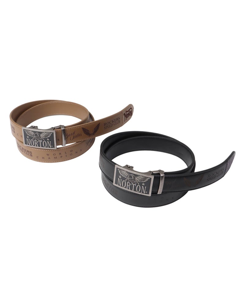 総柄 PU ホールレス イーグル バックル ベルト