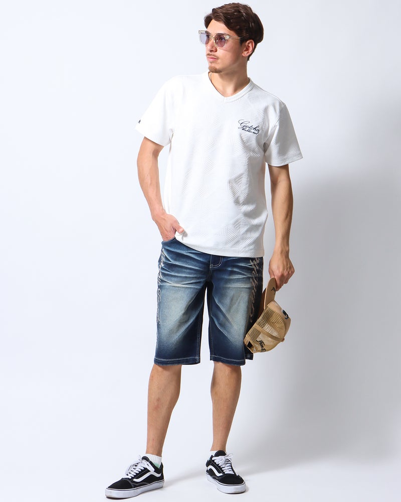 インディゴ：180cm/70kg(Lサイズ着用)