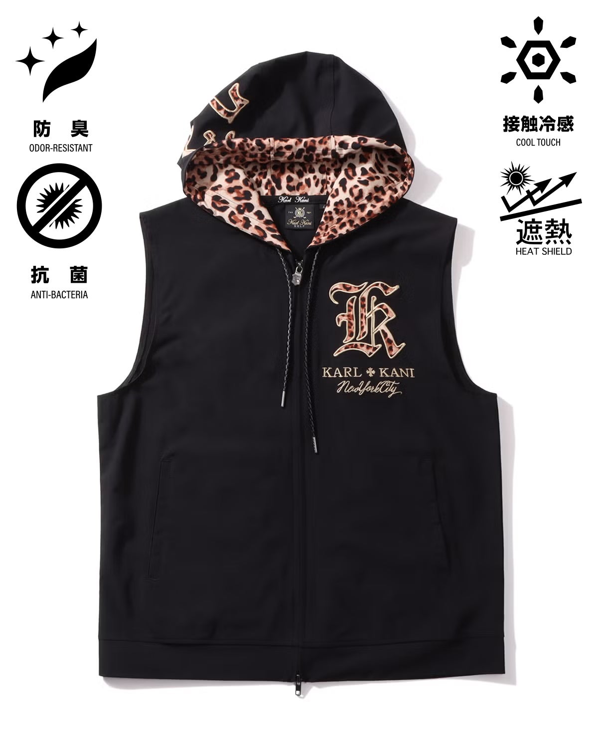Karl Kani GOLF] 遮熱冷感 レオパード使い ノースリーブ ZIP パーカー