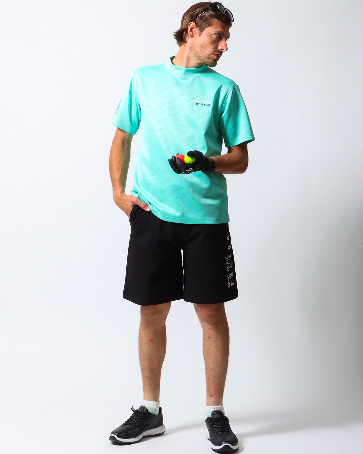 ミントグリーン：183cm/70kg(Lサイズ着用)