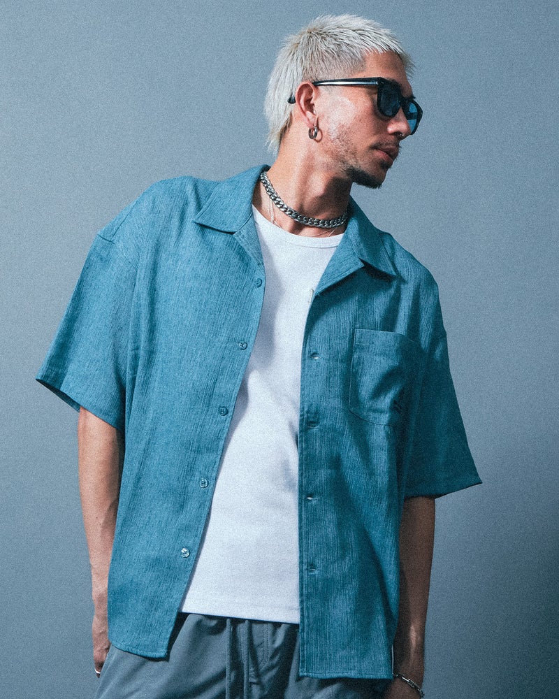 リネンライク ドロップショルダー 半袖 シャツ
