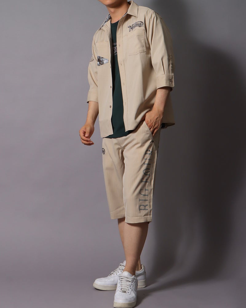 ベージュ：178cm/75kg(Lサイズ着用)