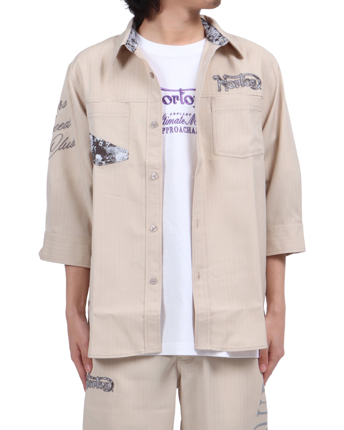 ベージュ：173cm63kg(Lサイズ着用)