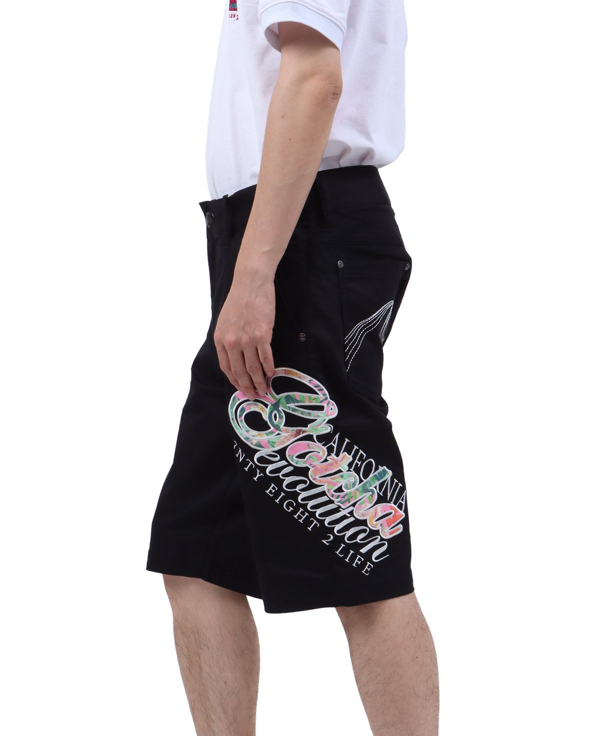 GOTCHA GOLF] 麻混 ガムストレッチ ボタニカル 跨ぎ ロゴ ショーツ