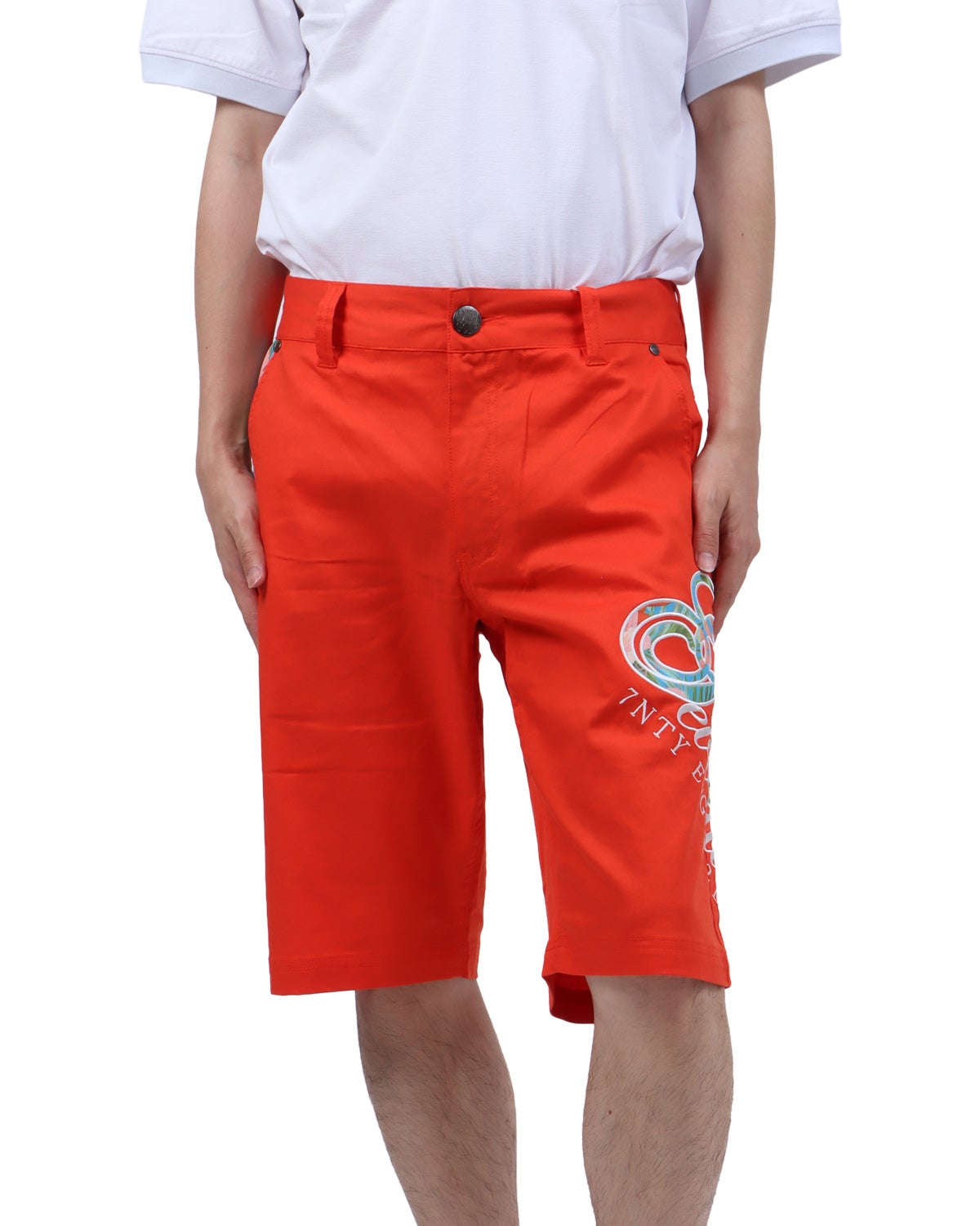 GOTCHA GOLF] 麻混 ガムストレッチ ボタニカル 跨ぎ ロゴ ショーツ