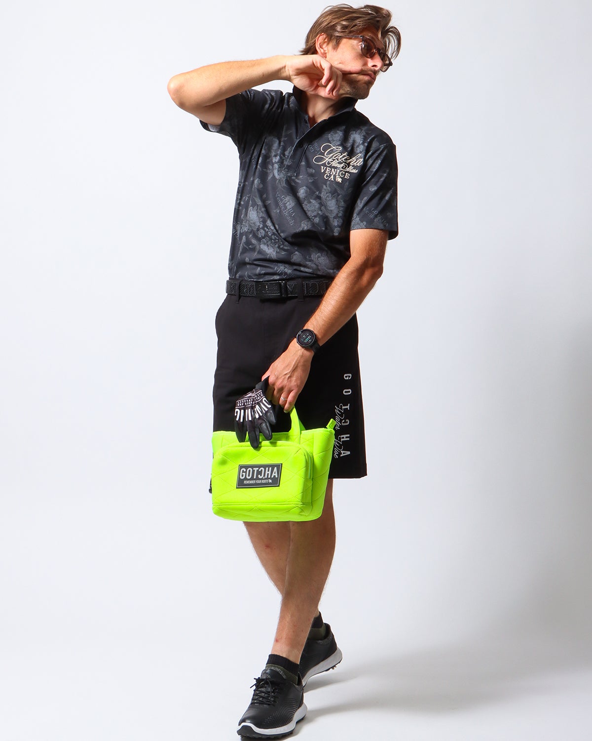 【未使用品】GOTCHAGOLF セット ゴルフ ウェア Sブラック ラメ入り GOTCHA GOLF] マルチ機能 遮熱 クラシックフラワー 総柄 ポロ | PEET
