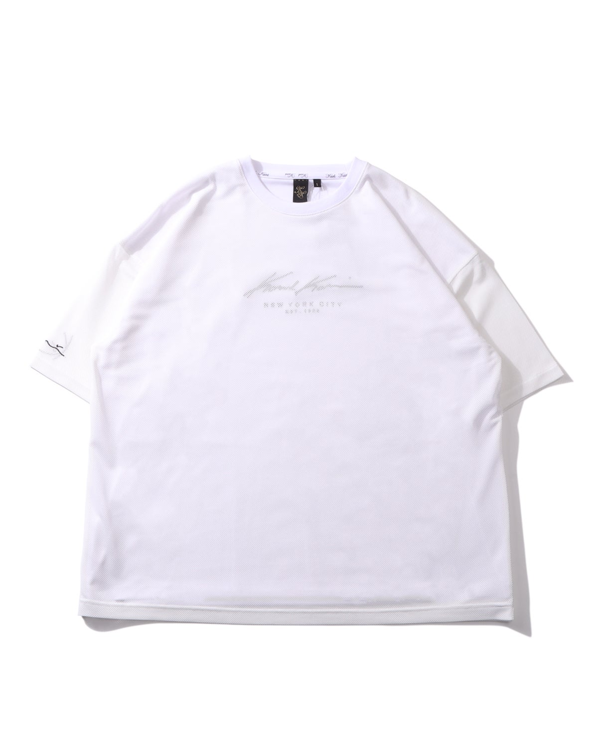 接触冷感 透かしロゴ メッシュ レイヤード T